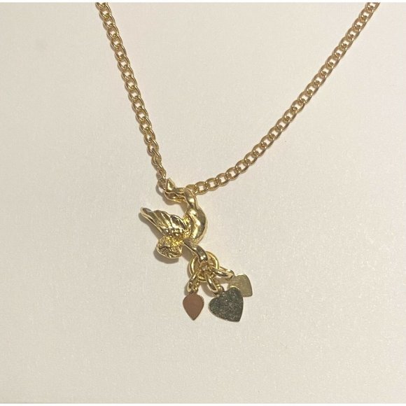 Vintage Necklace with Gold Tone Cupid with Hearts Pendant￼ - Picture 1 of 4